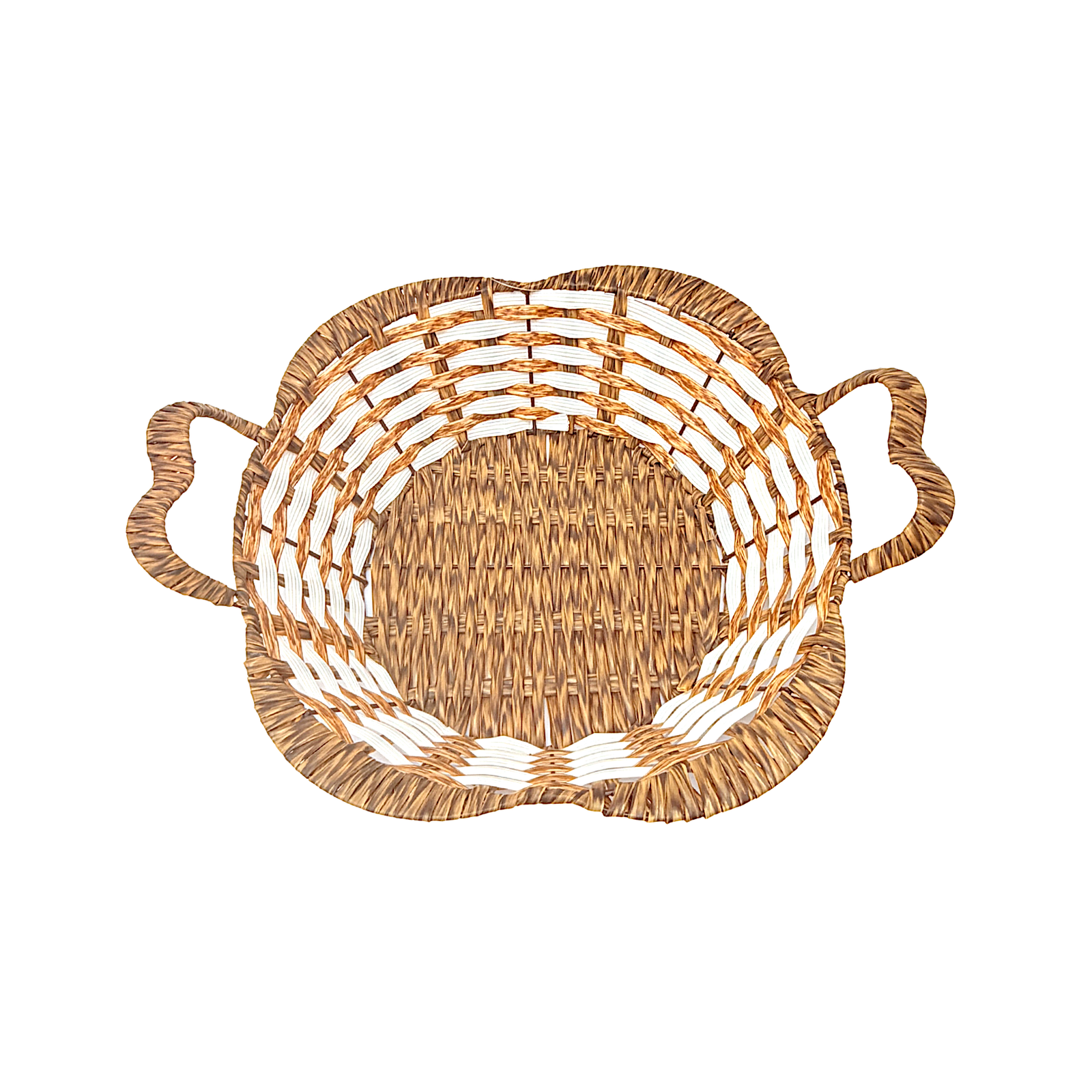 Mkaurs Square Flower Woven Offwhite and Brown Wicker Basket with Handles