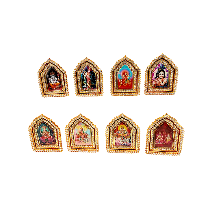 Kulin Car Dashboard Gold Mandir Shape Frame 3 Inch High (Assorted )