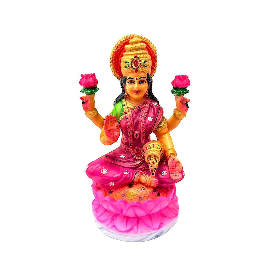 Goddess Laxmi, Pink Colorful Marble Dust, 8 Inch Idol