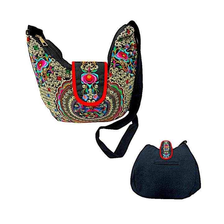 Embroidered, Handicraft Shoulder Bag with a Zipper Pocket and Snap Button - view 2