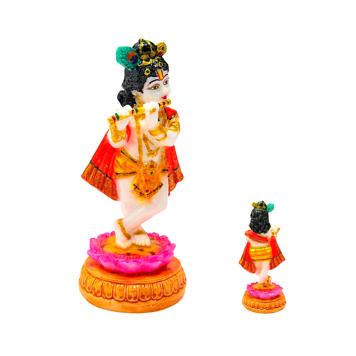 Lord Krishna with Flute, Colorful Marble Dust, 6 Inch Idol - view 2