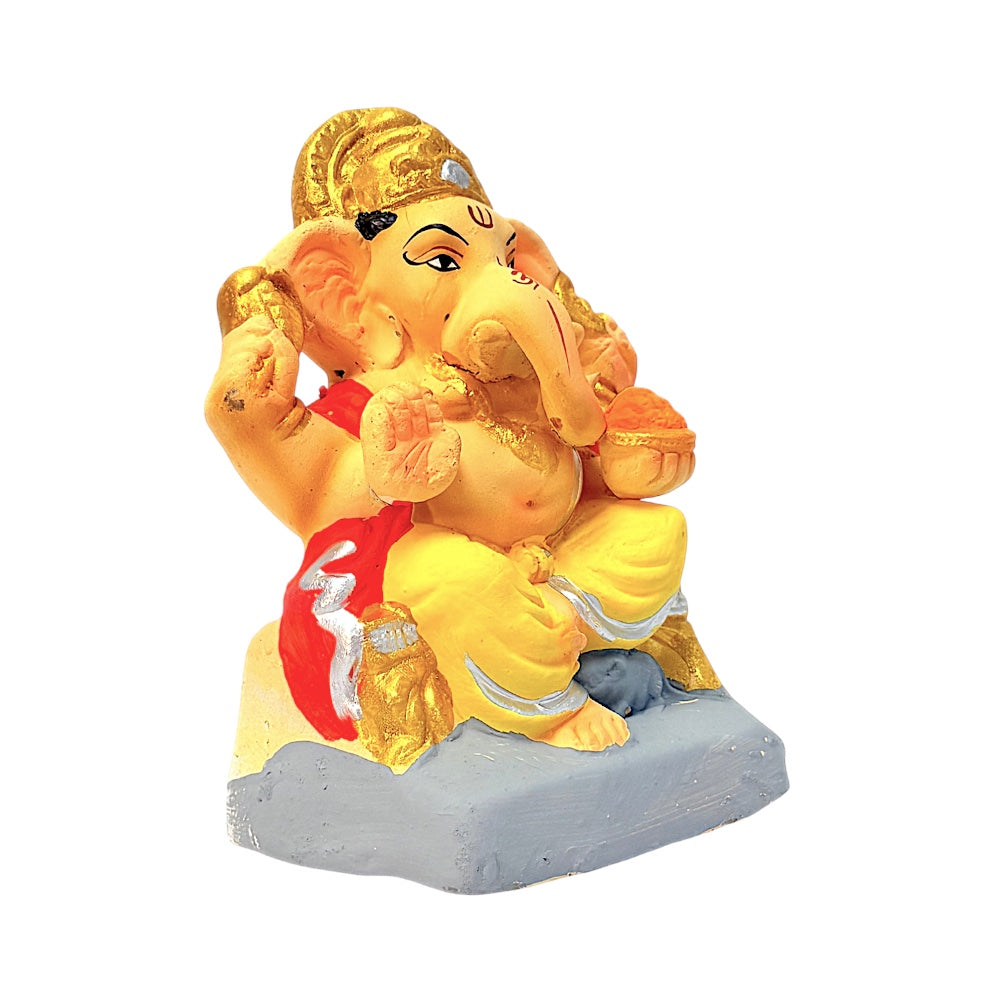 Eco Friendly Ganesha 6" — Clay Ganpati Murti with Modak Basket (Colors may vary)