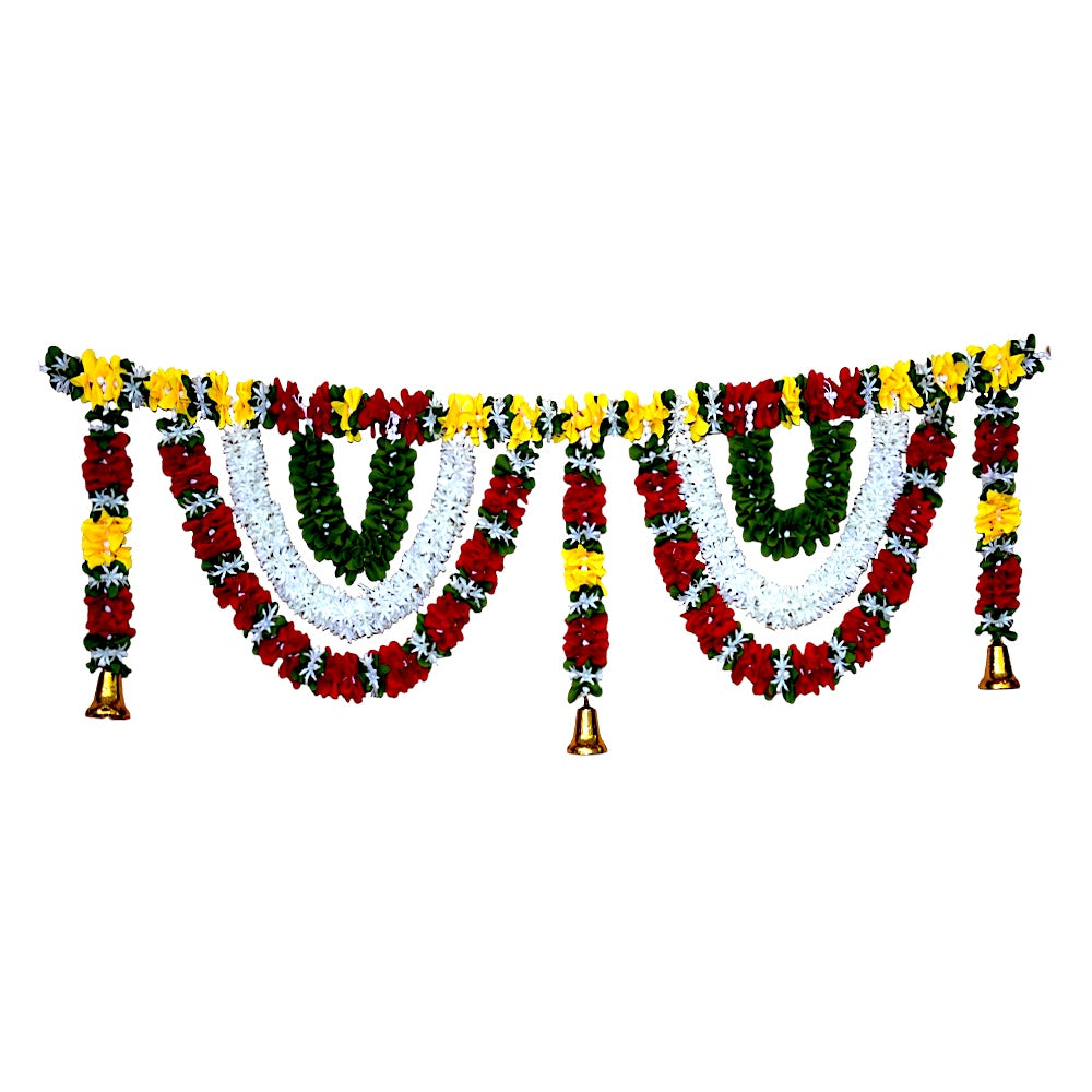 Red, White, Green &amp; Yellow Floral Door Hanging with Bells, 42 inches (MOQ=ea)