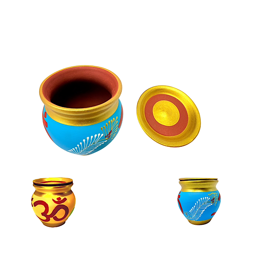 Clay Kalash Hand Painted with Plate (perai) on Top (Color and design may vary) - view 2