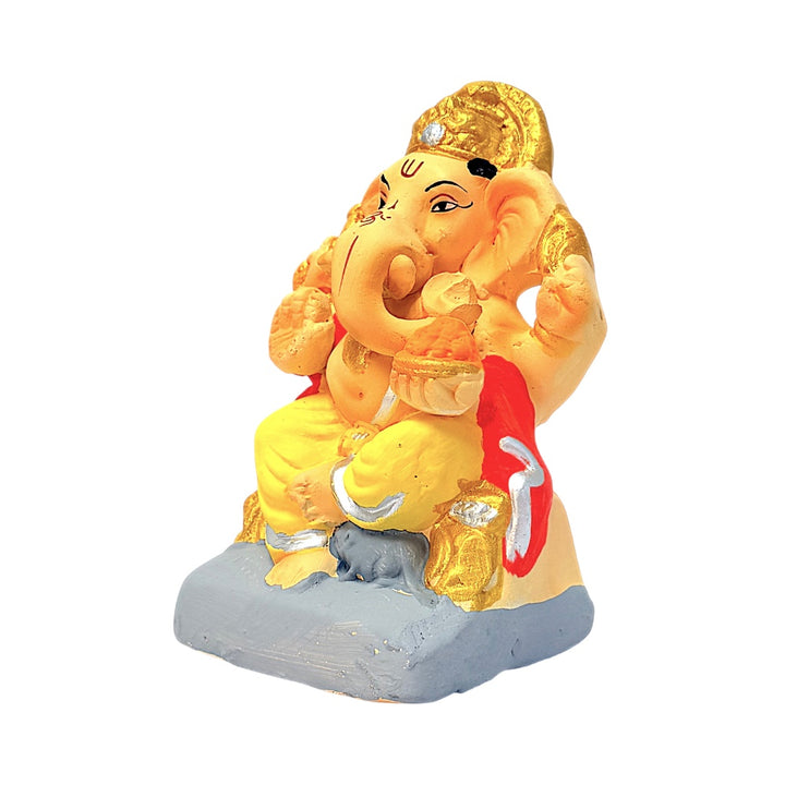 Eco Friendly Ganesha 6" — Clay Ganpati Murti with Modak Basket (Colors may vary)
