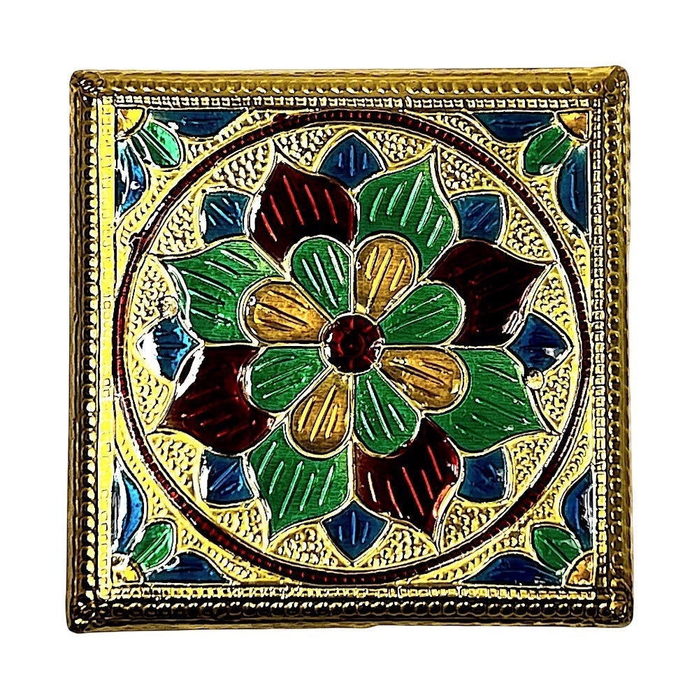 Chauki (pedestle or Bajat) 4 Inch Square Brass Meena - view 2