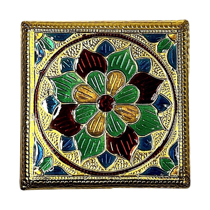 Chauki (pedestle or Bajat) 4 Inch Square Brass Meena - view 2