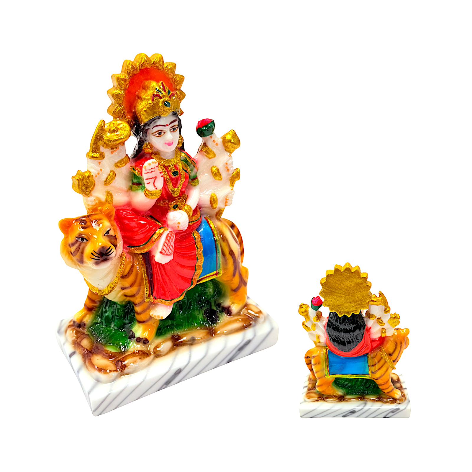 Goddess Durga, Colorful Marble Dust, 6 Inch Idol - view 2