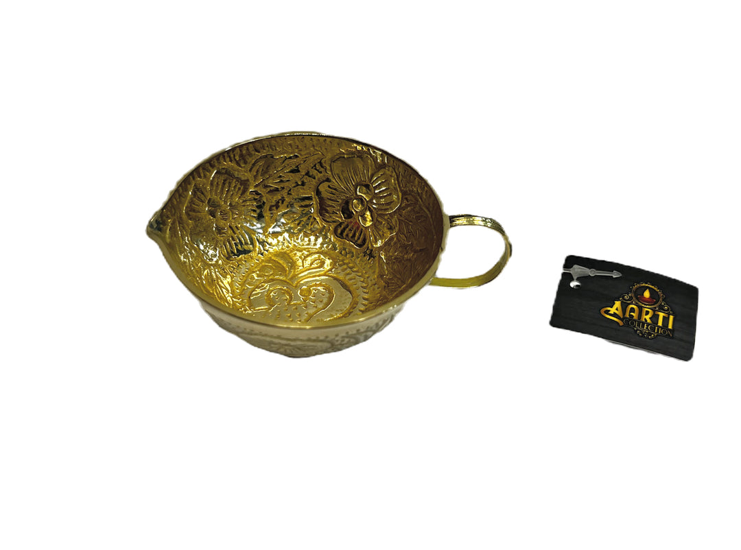 Brass Diya 2.5 Inch (lamp) Embossed with Om Engraving and Handle