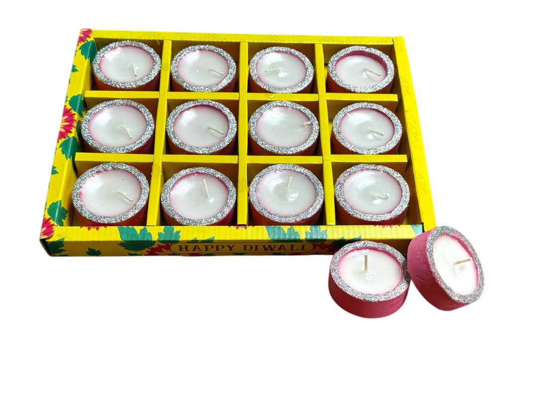 12pc Diya with Wax Dabbi Neon Color T Light Style