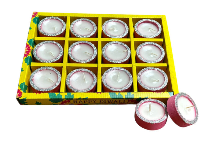 12pc Diya with Wax Dabbi Neon Color T Light Style
