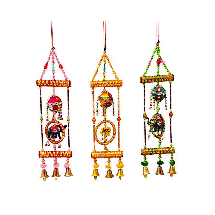 Hanging Elephant Hanging W 3 Bells Assorted Colors - view 2