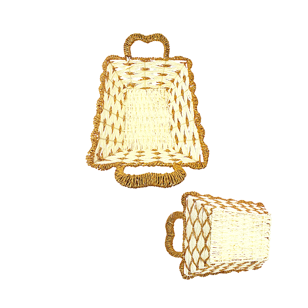 Mkaurs Oval Woven Offwhite and Gold Wicker Basket with Handles - view 2