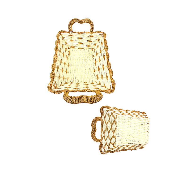Mkaurs Oval Woven Offwhite and Gold Wicker Basket with Handles - view 2