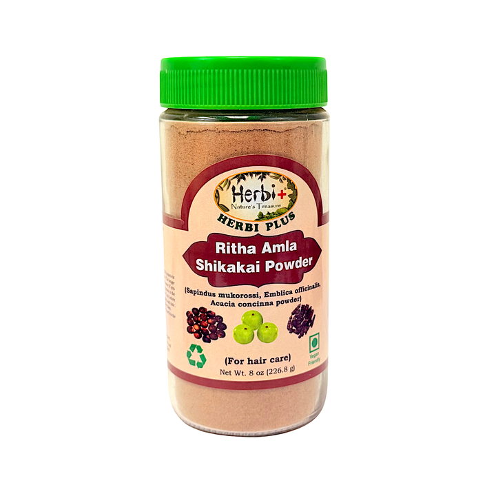 Herbi Plus Amla, Shikakai Reetha Powder for Hair (Glass Bottle)