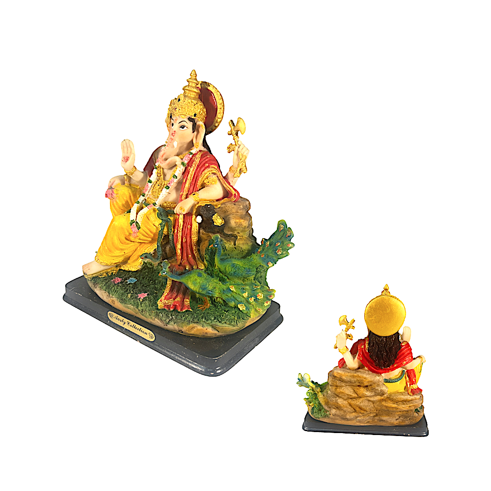 Ganesh Sitting Wi Peacocks 7.5 Inch Idol - view 2