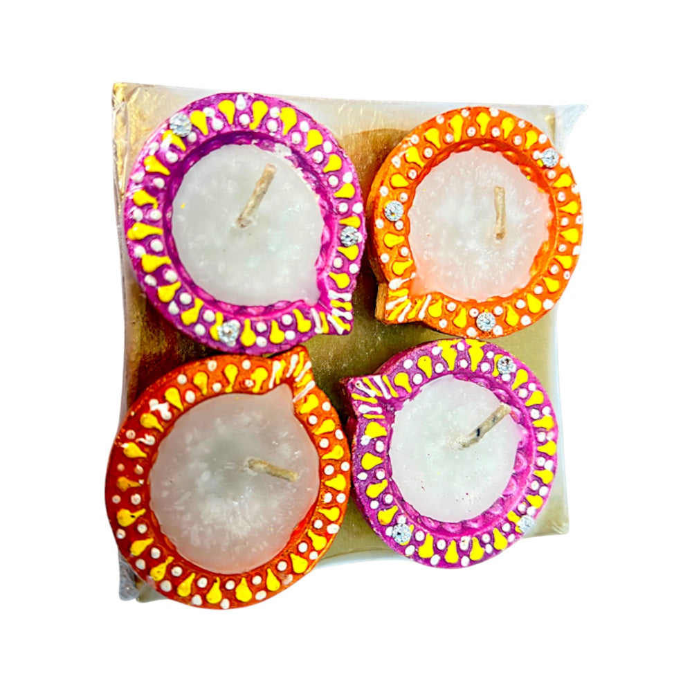 4 pack diyas in wax  assorted colors