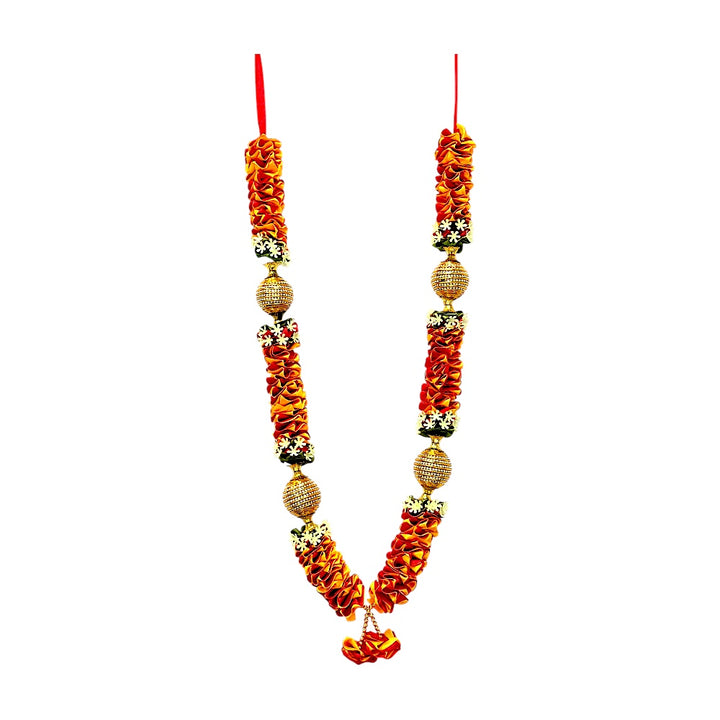 Artificial Floral Garland with Gold Beads, 24 Inch Indian Puja Mandir Garland, Festival Wedding Decor