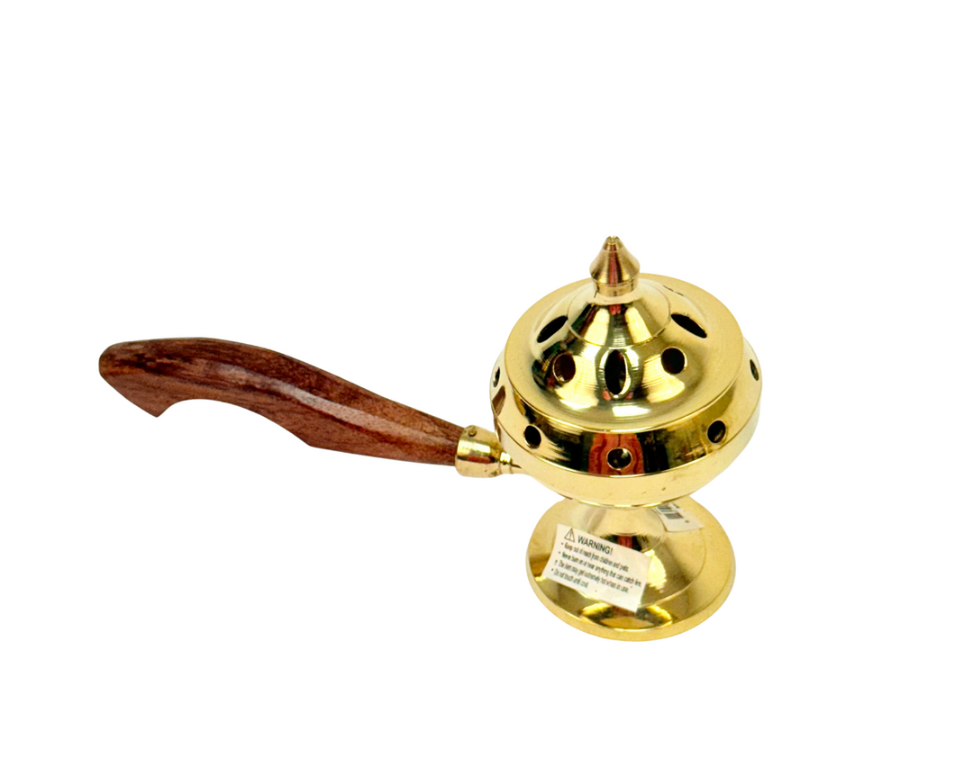 Brass Incense Burner with Wooden Handle