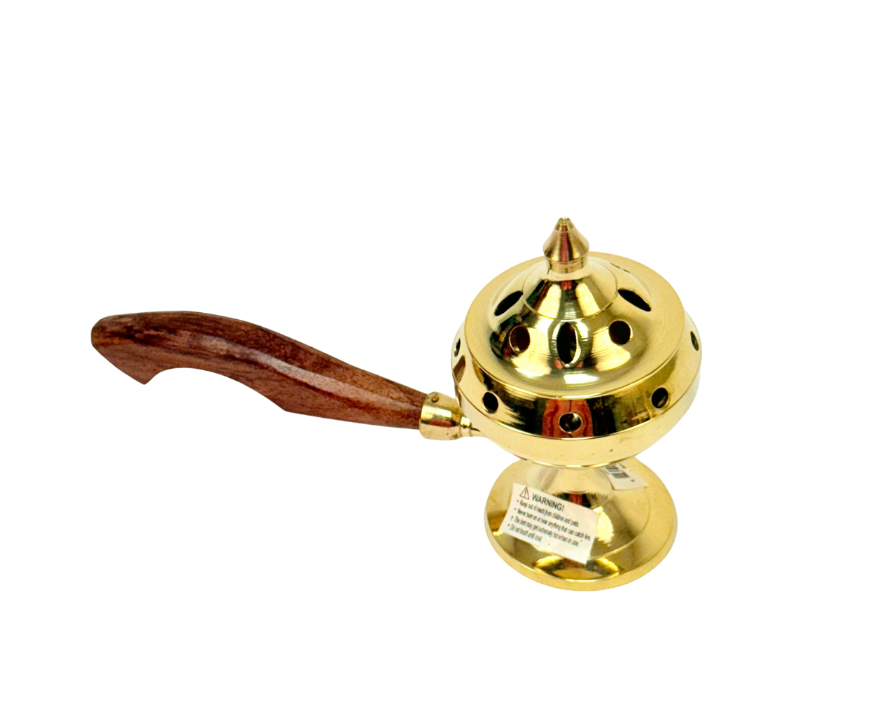 Brass Incense Burner with Wooden Handle