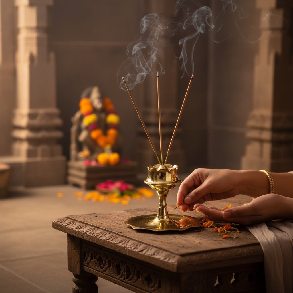 Quality Indian Goods 2 inch brass lotus incense burner for sticks and cones. Ideal for meditation spaces.