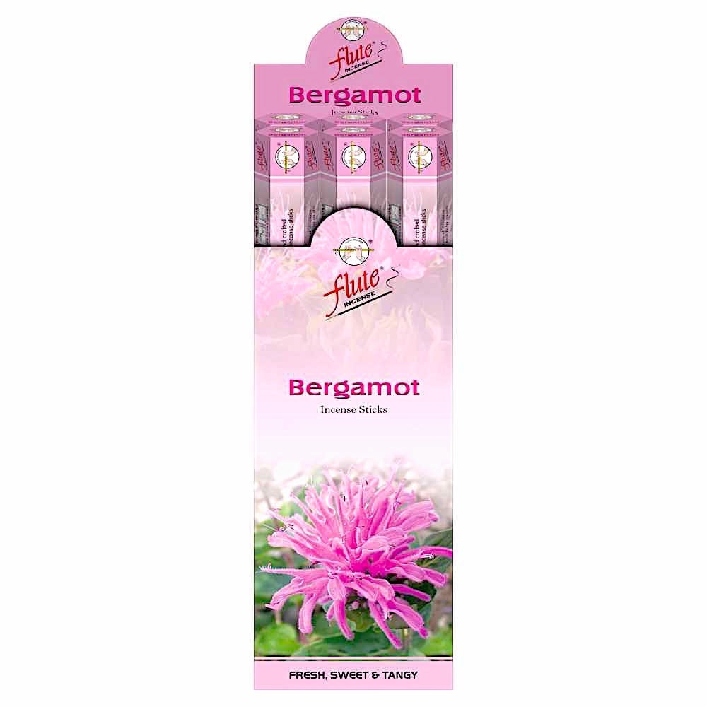 Flute Bergamot Incense Sticks, 6 tubes of 20 sticks each, for meditation and home fragrance.
