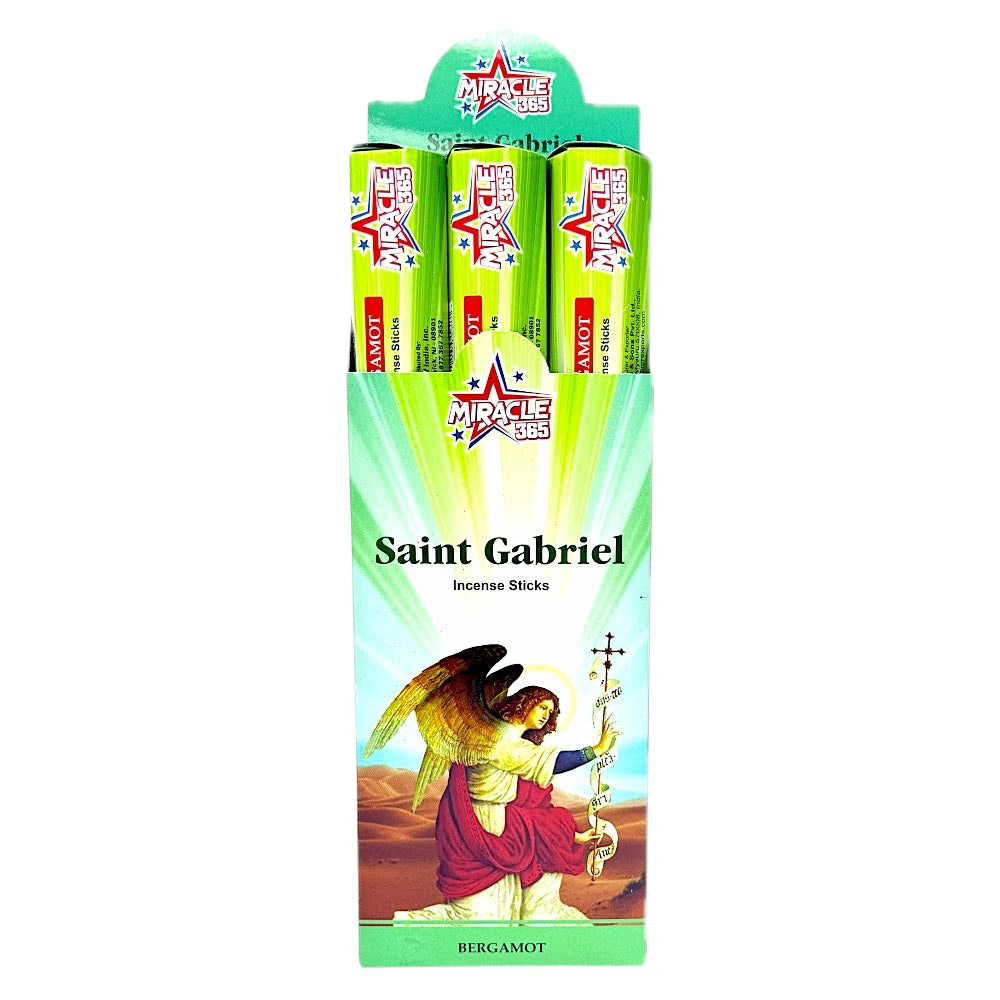 Quality Indian Goods Miracle 365 Saint Gabriel bergamot incense sticks in a box of 6 tubes with angel illustration