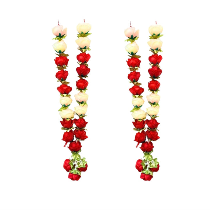 Quality Indian Goods 24 inch artificial rose garland in red and cream, perfect for festive decor.