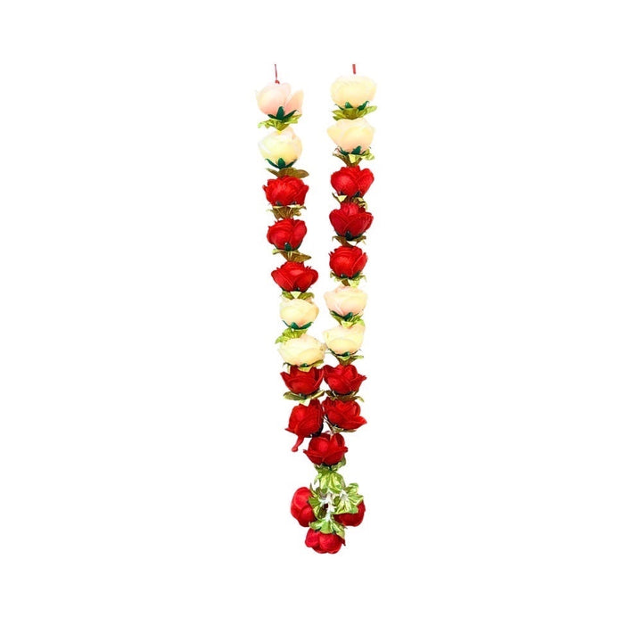 Quality Indian Goods 24 inch artificial rose garland in red and cream, perfect for festive decor.