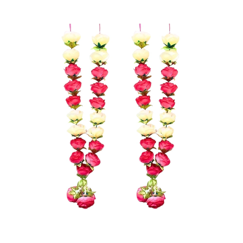 Quality Indian Goods 24 inch artificial rose garland in red and cream, perfect for festive decor.
