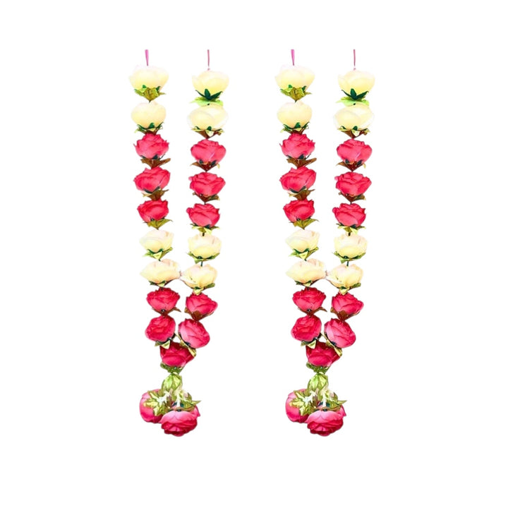 Quality Indian Goods 24 inch artificial rose garland in red and cream, perfect for festive decor.